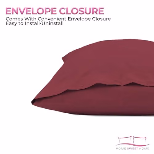 Home Sweet Home UK Snug City Polycotton Plain Dyed Housewife Pillowcase Pair in Burgundy, W: 48 cm x H: 74 cm – 3
