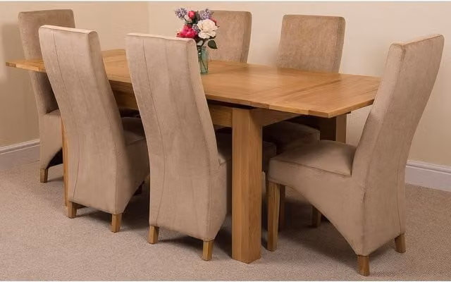 Thats Furniture Richmond Oak Extending Dining Table and 6 Lola Beige Fabric Chairs