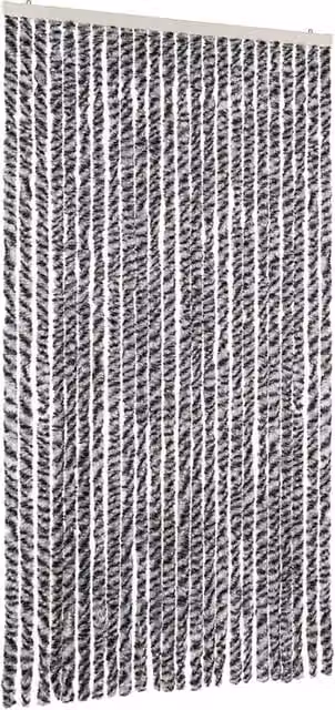 Berkfield Home Striped Chenille Fly Curtain in Grey, Black and White, W: 100 cm, H: 220 cm – 1