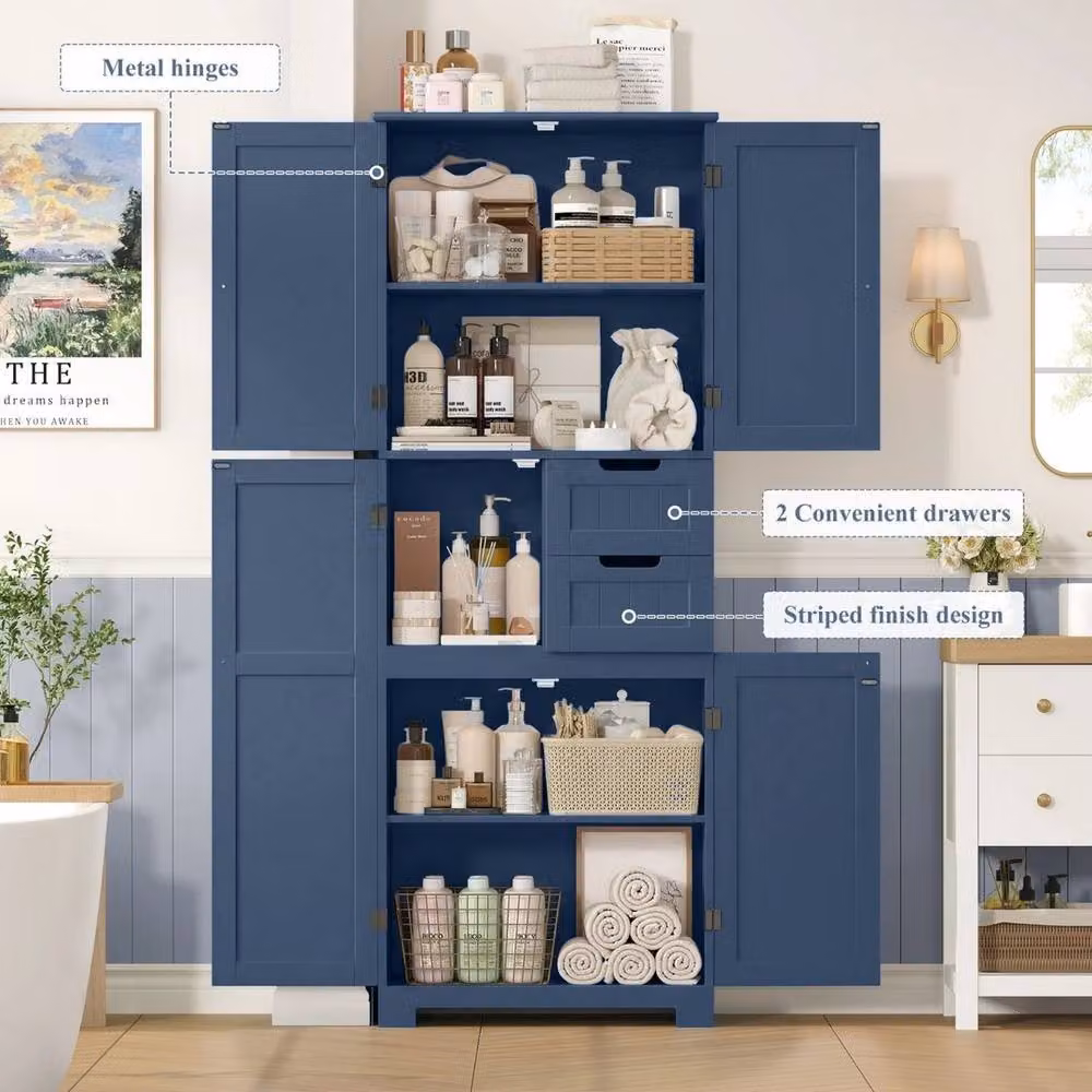 PAWNORA Blue Lacquered Wood Freestanding Bathroom Cabinet, Height: 164.5 cm – 4
