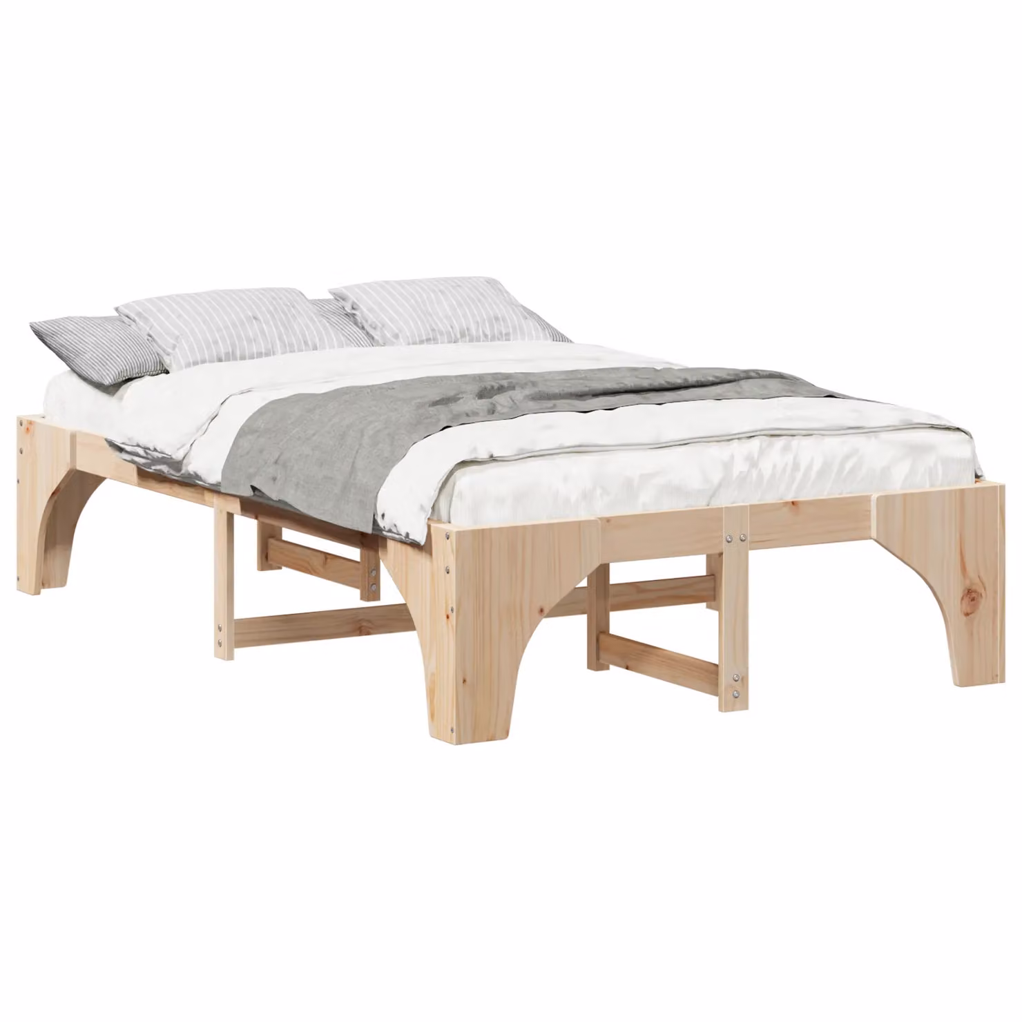 Berkfield Home Floor Bed Frame with Storage in Brown Pine Wood, W/D/H: 120 x 190 cm – 2