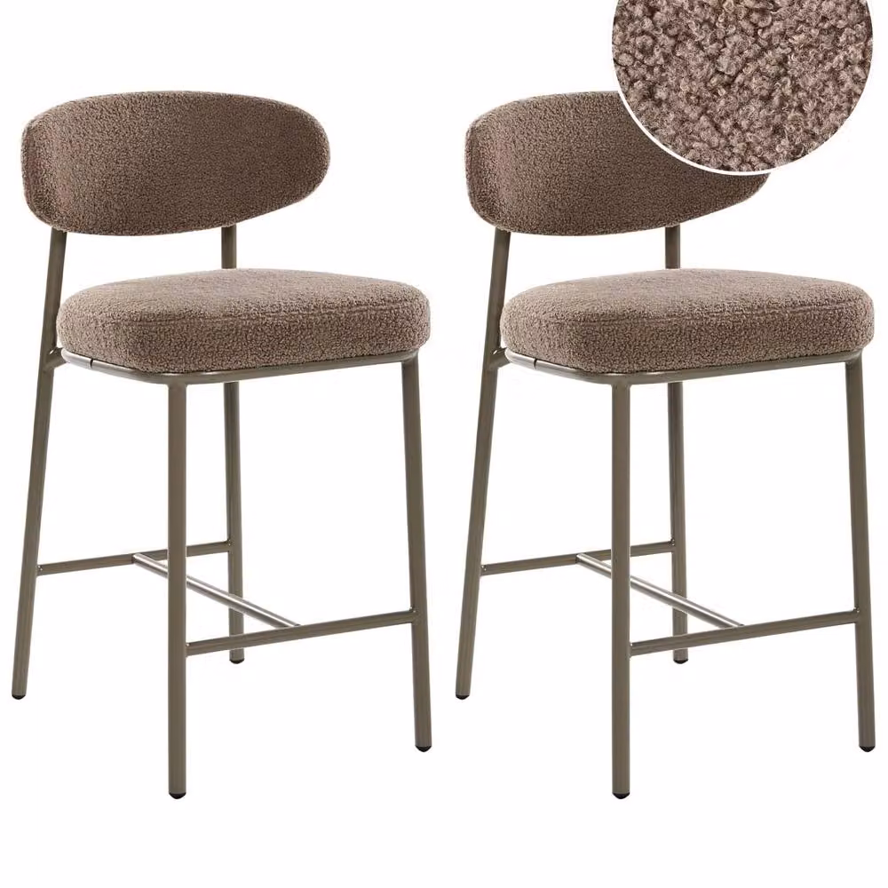 Wyld and Coco Set of 2 Beige Boucle Armless Bar Chairs with Retro Metal Legs – 2