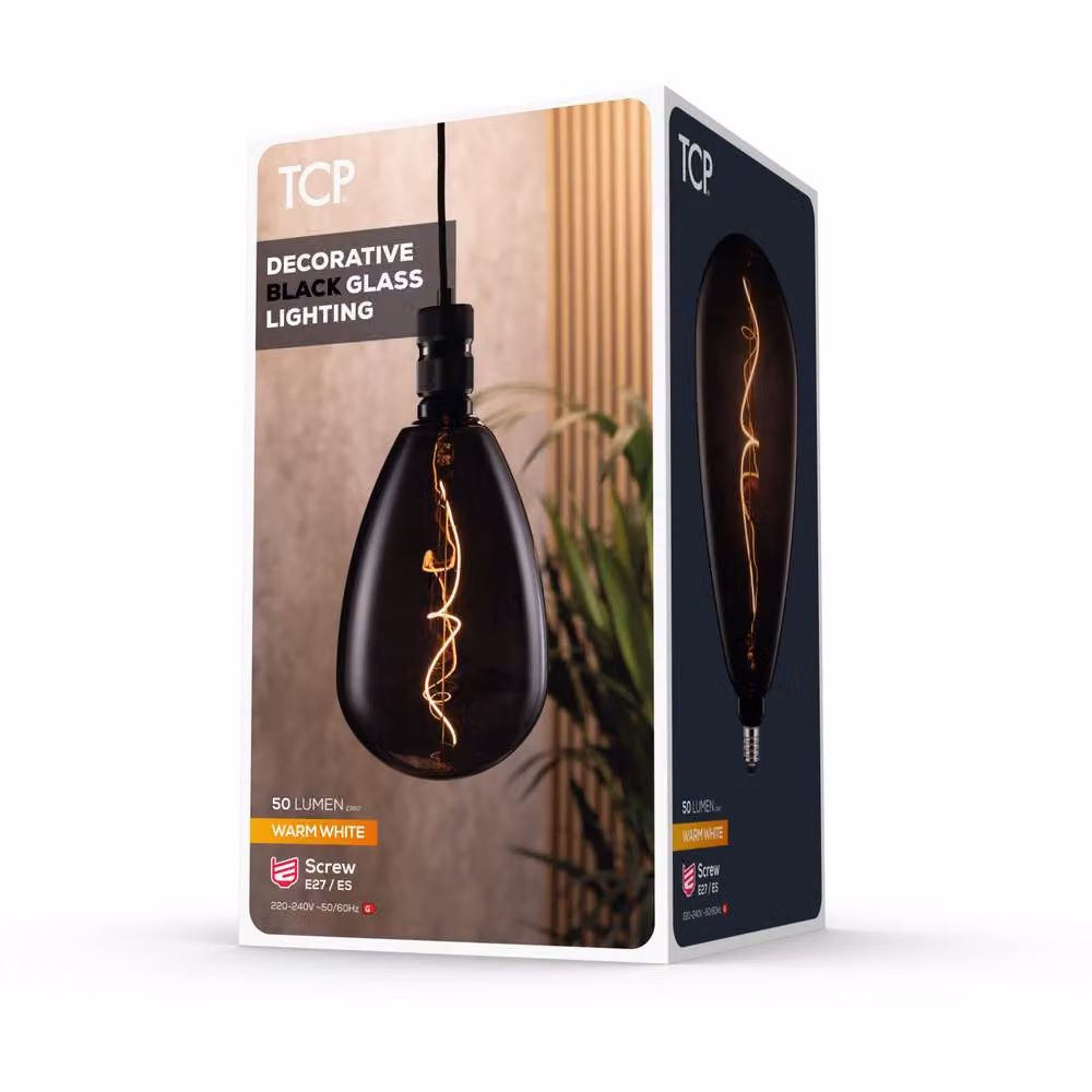 TCP Black Decorative LED Filament Bulb, Warm White, E27 – 3