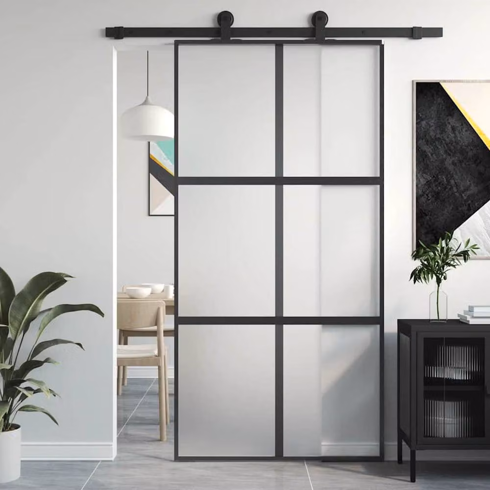 Berkfield Home Minimalist Black Sliding Door with Tempered Glass and Aluminium, W: 102.5 cm, H: 205 cm – 2