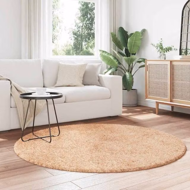 Berkfield Home NAVARRA Shaggy High Pile Round Rug, Beige, Diameter: 160 cm