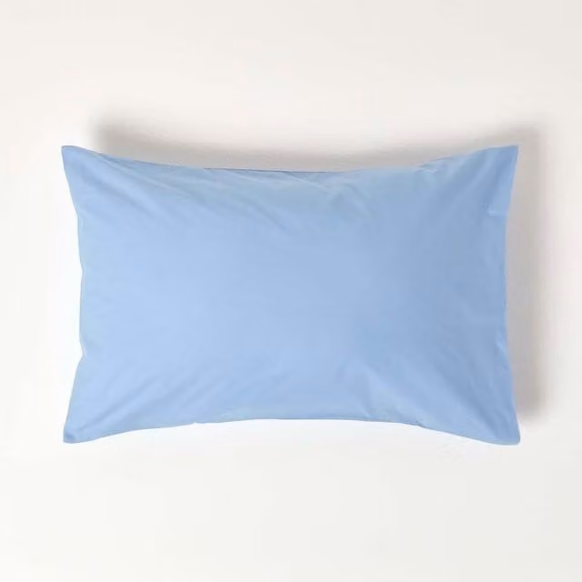 Homescapes 200 Thread Count Egyptian Cotton Percale Housewife Pillowcase, Blue, W: 74 cm, D: 48 cm