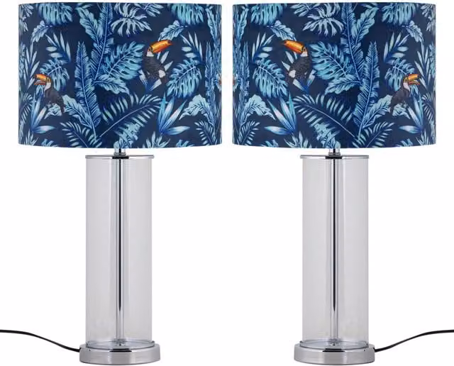 First Choice Lighting Aura Set of 2 Chrome Table Lamps with Silver Fabric Shades