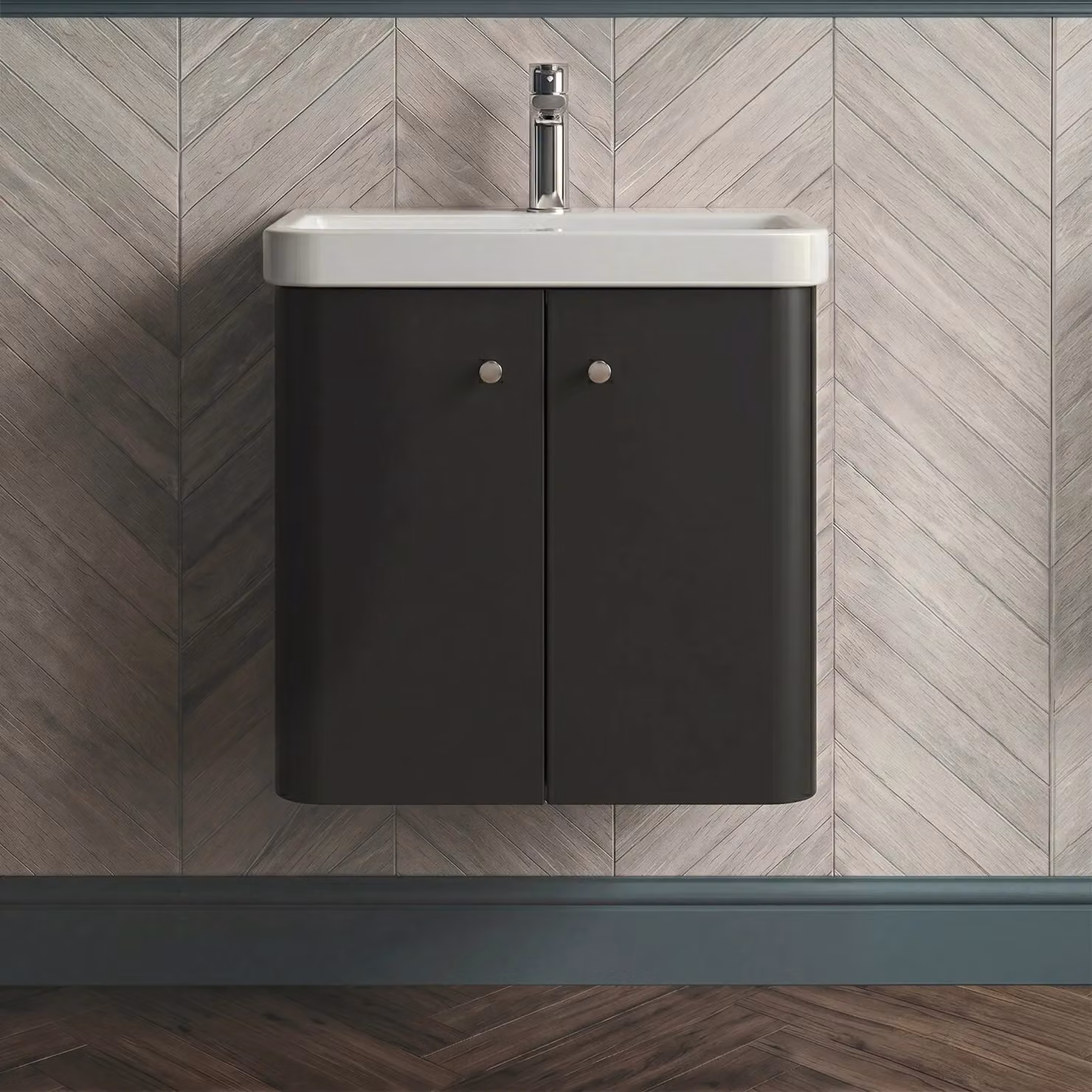 Balterley Wall Hung 2 Door Modern Bathroom Vanity Unit with Ceramic Sink in Matt Dark Grey, Width: 60 cm – 4
