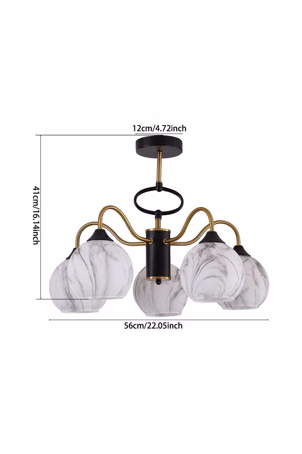 Living and Home Modern Gold and Black Metal and Glass Ceiling Light – 3