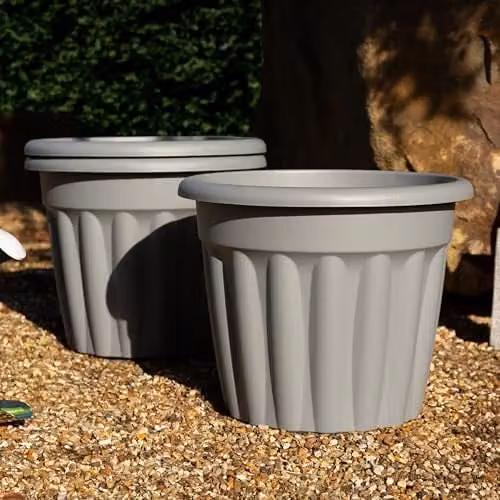 Wham Vista Round Plastic Garden Planter Tubs, Grey, Pack of 3, Diameter: 50 cm, Height: 40 cm