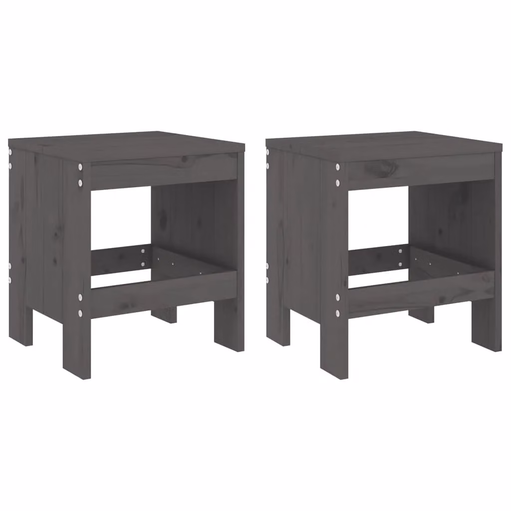 Berkfield Home Set of 2 Grey Rustic Garden Stools in Solid Pine Wood, W/D/H: 40 x 36 x 45 cm – 2