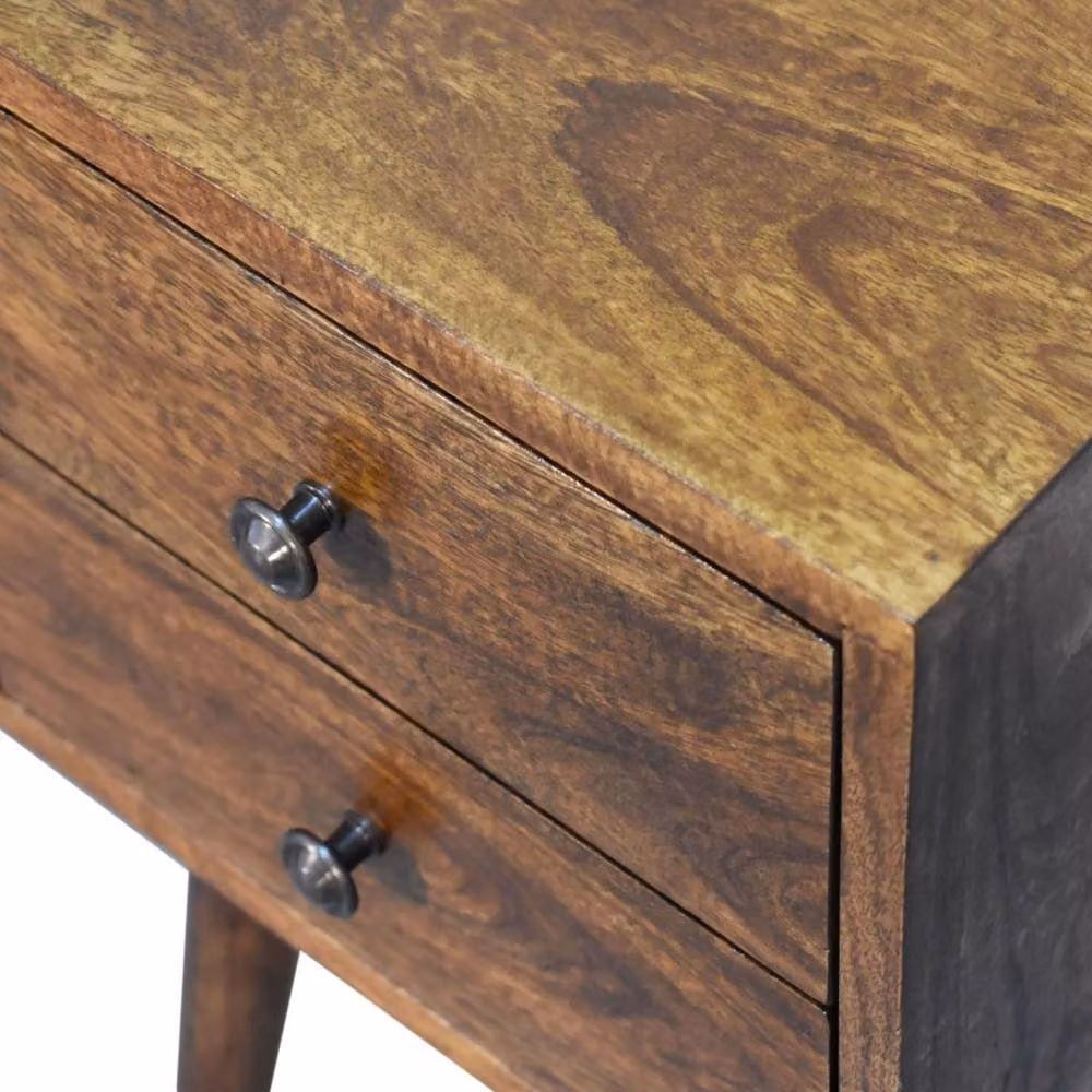 Direct Wicker Mini Chestnut Bedside Table with 2 Drawers in Dark Brown, Solid Mango Wood – 2