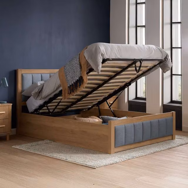 Birlea Belmont Grey and Oak Wooden Ottoman Bed with Lift Up Base, W: 140 cm, D: 200 cm