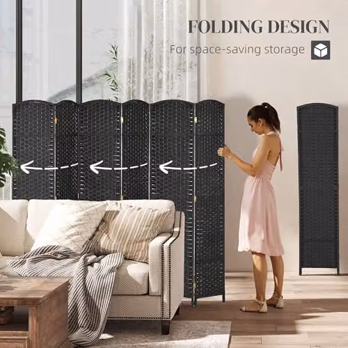 HOMCOM 6 Panel Folding Room Divider Privacy Screen in Black, W/H: 240 x 170 cm – 4