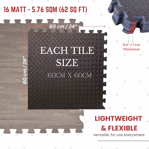 Samuel Alexander 16 Piece EVA Foam Protective Floor Tiles in Black, W/D/H: 60 x 60 x 1 cm per tile – 7