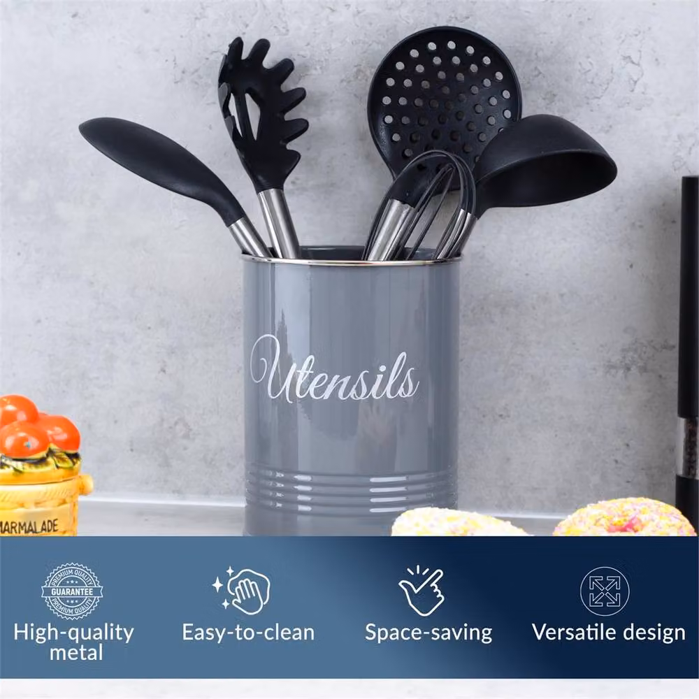 SPETLEK Grey Farmhouse Style Metal Organiser Crock Pot – 3