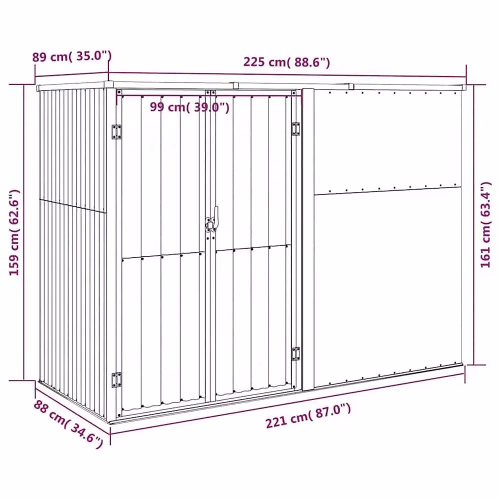Berkfield Home Garden Tool Shed in Green, Galvanised Steel, W/D/H: 225 x 89 x 161 cm – 6