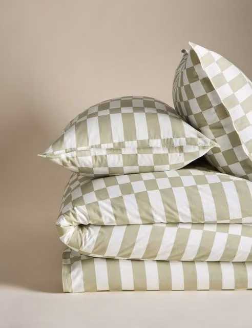 M&S Green Mix Cotton Rich Geometric Reversible Duvet Cover and Pillowcase Set, W: 140 cm, L: 200 cm