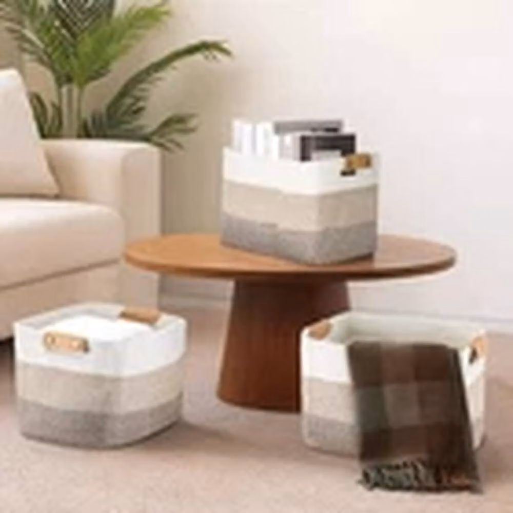 EONLION 3-Piece Cotton Rope Woven Storage Basket and Laundry Bin Set with Handles in Brown and Multicolour – 2