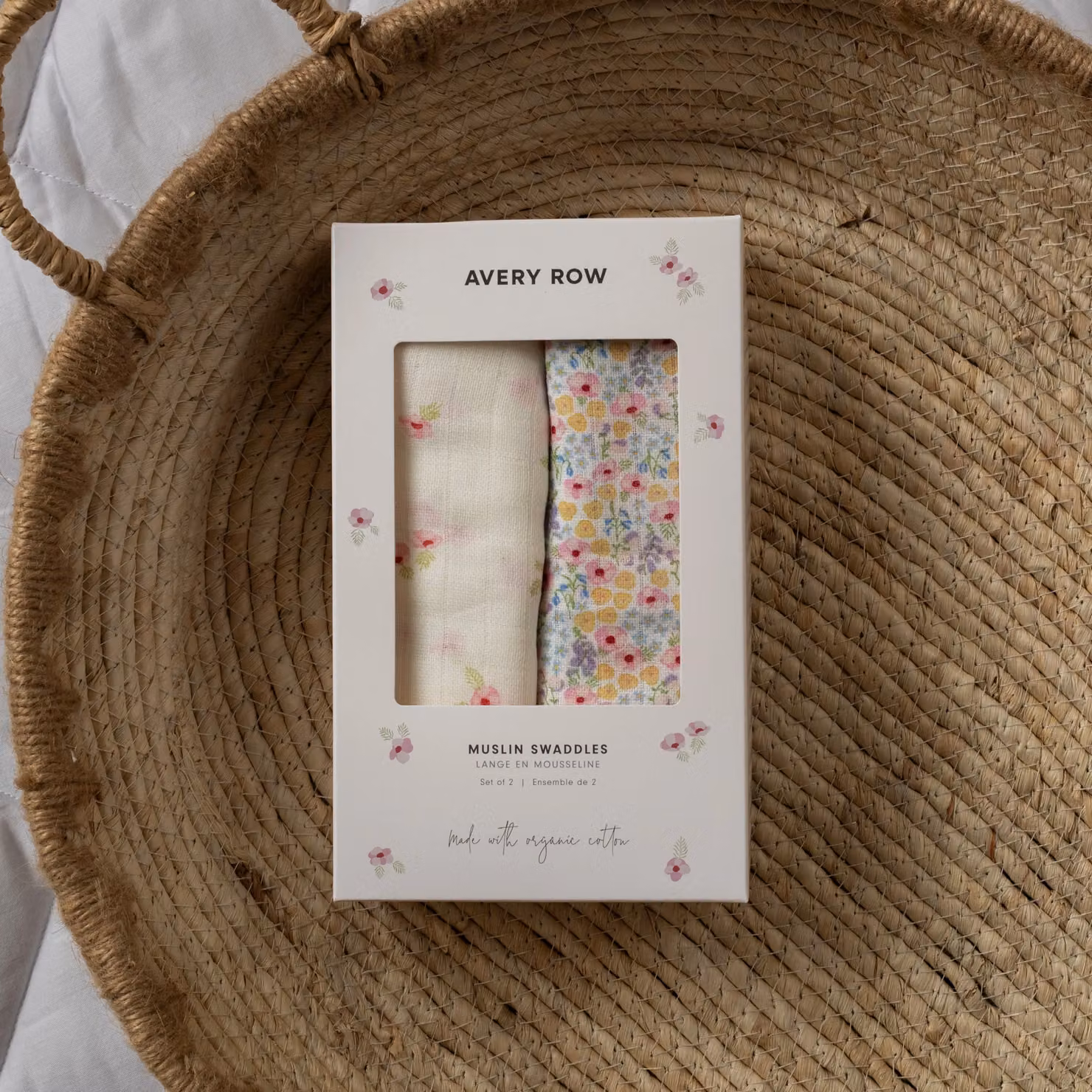 Avery Row Organic Cotton Baby Muslin Swaddles Set of 2 in Wildflower Garden and Anemone Multicolour – 3