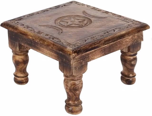 KDMK Mango Wood Triple Moon Altar Table in Brown