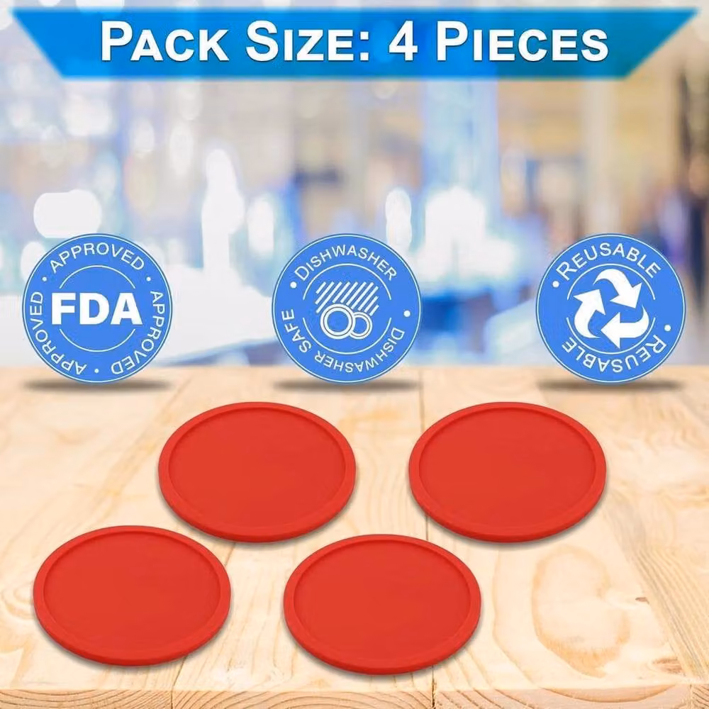 ATEK Non-Slip Round Silicone Coasters, Set of 4, Grey and Red – 1