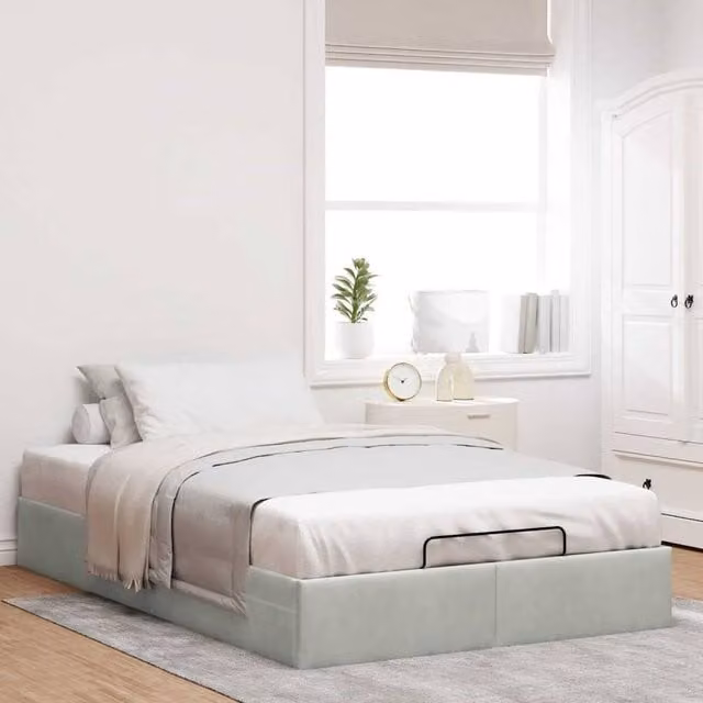 Berkfield Home Double Ottoman Bed Frame in Light Grey Velvet with Lift Up Base, W: 140 cm, D: 193 cm, H: 135 cm