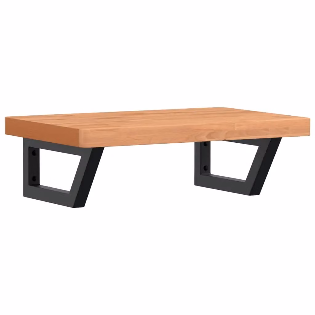 Berkfield Home Wall Mounted Basin Shelf in Brown Steel and Solid Beech Wood