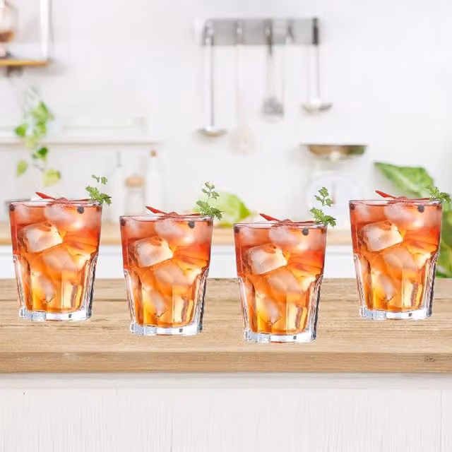 Hiball Set of 4 American Tumbler Cocktail Mixer Drinking Glasses, 355 ml, Clear