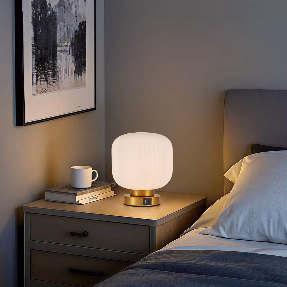 Harper Living Dimmable Touch Control Table Lamp with White Glass Dome Shade and Brass Metal Base – 4