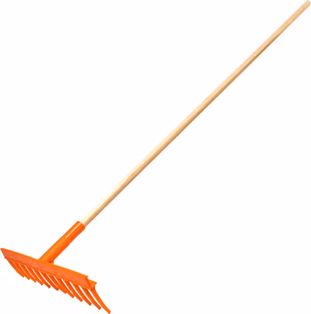 SolaDirect Heavy-Duty Garden Rake with 12 Tines, 50 cm Wide Plastic Head and Wooden Handle in Orange – 1