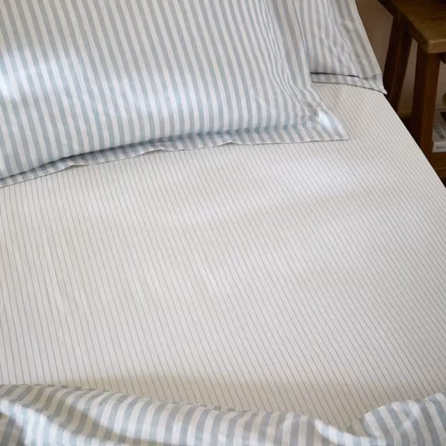 Make It A Home Hebden Melange Stripe Cotton Fitted Sheet in Mineral Blue, 200 x 200 cm