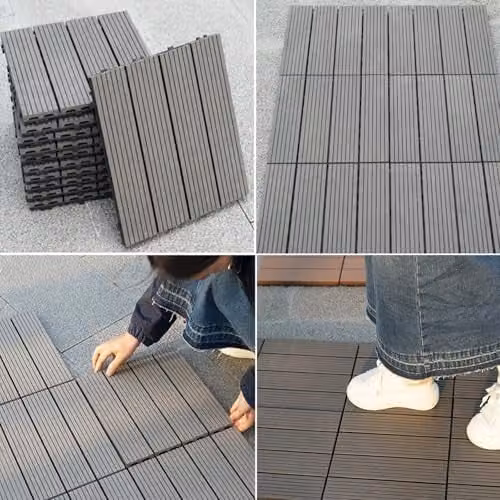 Gr8 Garden 11 Piece WPC Composite Interlocking Outdoor Decking Tiles, Black – 3