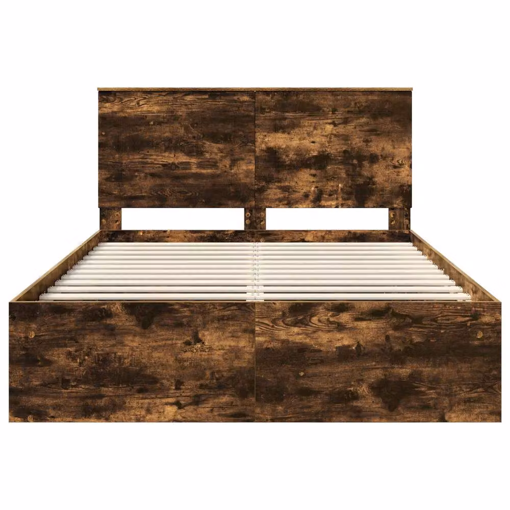 Berkfield Home Smoked Oak Bed Frame in Brown, Solid Pine and Wood, W/D/H: 140 x 200 cm – 3