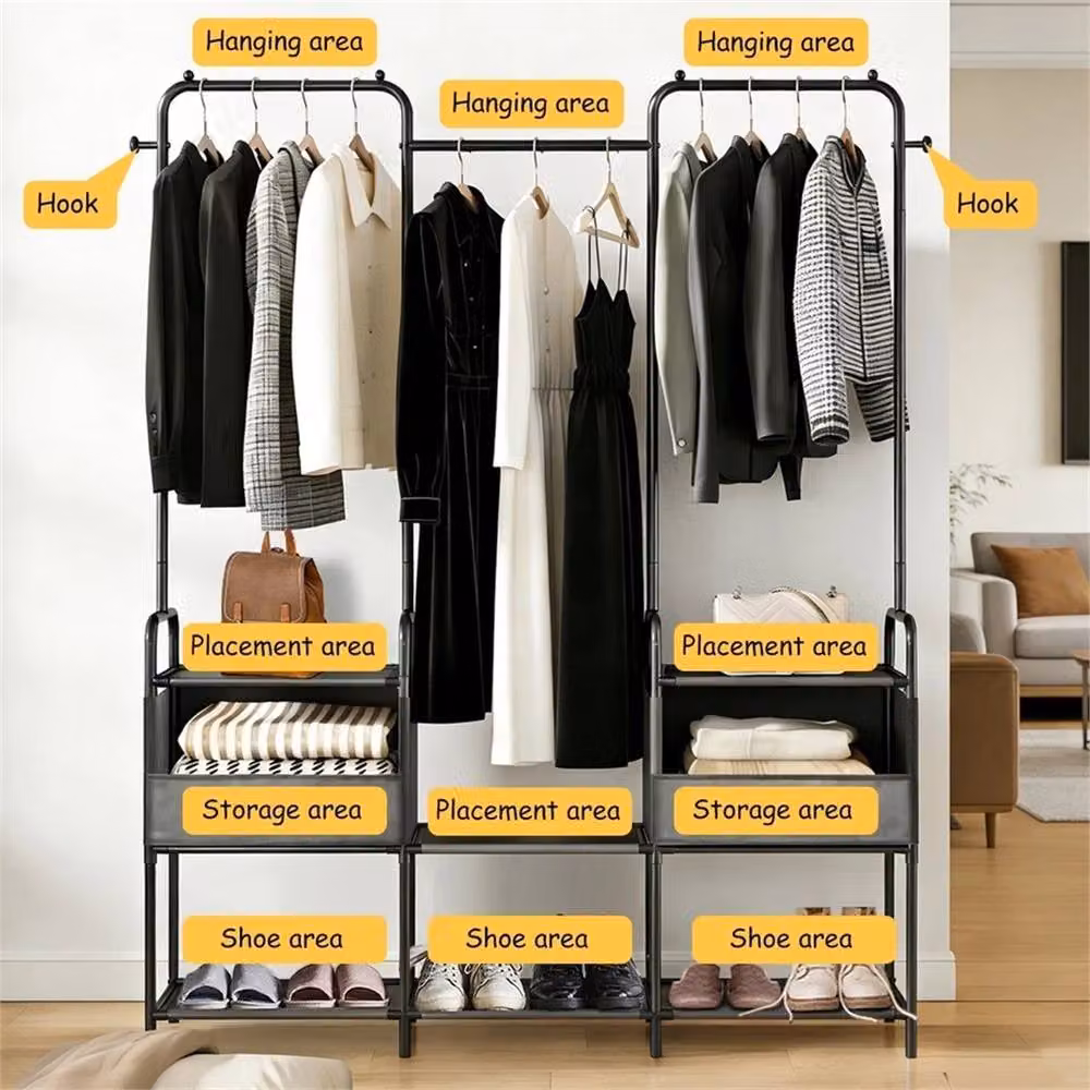 Nordara Black Heavy Duty Metal Clothes Rail and Open Wardrobe Garment Rack – 3