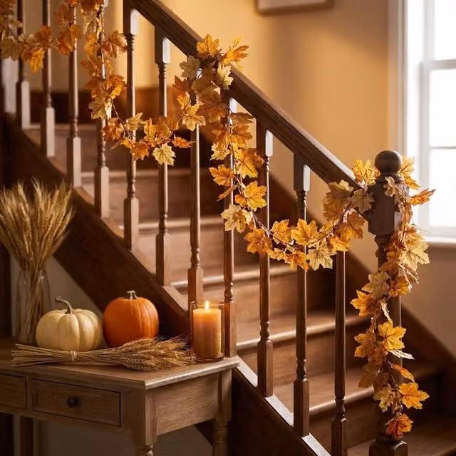 Garden Greatness Autumn Maple Leaf Garland in Orange and Brown