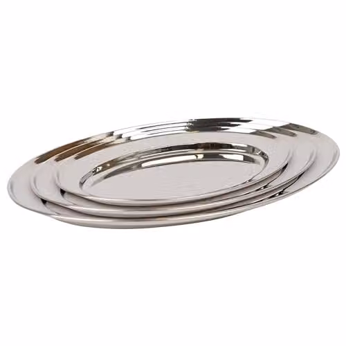 Argon Tableware 3 Piece Oval Stainless Steel Serving Platter Set in Silver – 1