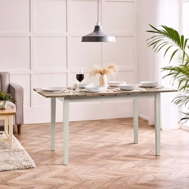 FurnitureboxUK Salcombe White and Grey Rubberwood Extending 6 Seater Rectangular Dining Table