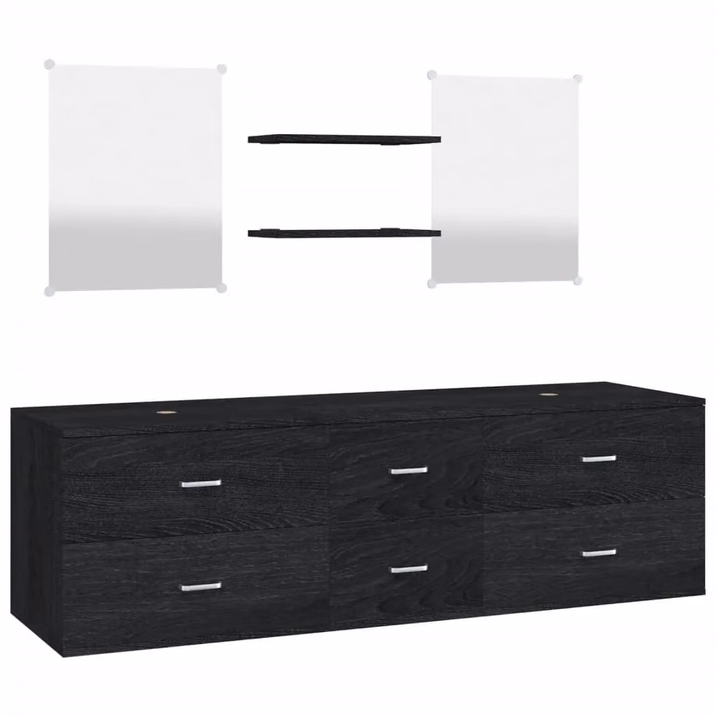 Berkfield Home 5 Piece Modern Black Matt MDF Bathroom Furniture Set with Vanity Unit and Mirror Cabinet – 2