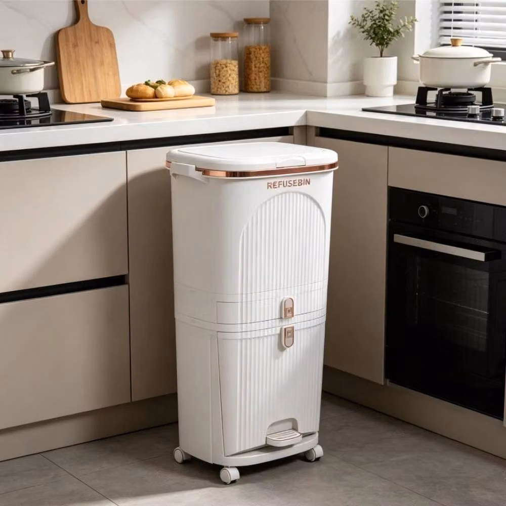 EONLION Large Dual Kitchen Rubbish and Recycling Pedal Bin in White, Height: 100 cm – 3
