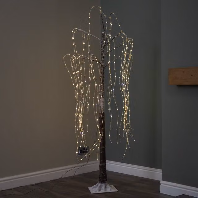 Samuel Alexander 1.8m Brown Flocked Willow Christmas Tree with 600 Warm White LEDs in Beige – 1