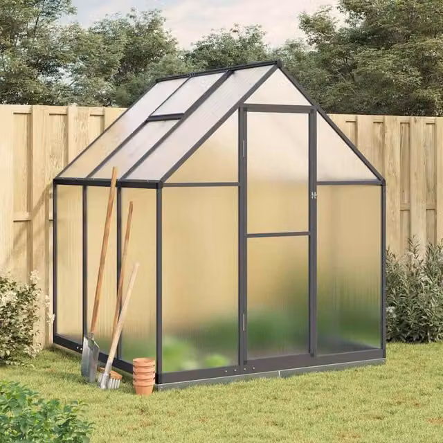 Berkfield Home Anthracite Aluminium Greenhouse with Polycarbonate Panels and Base Frame, W/D/H: 169 x 169 x 202 cm – 1