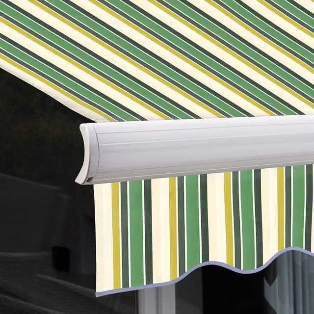 Primrose Electric Full Cassette Patio Awning with 2m Canopy in Green Stripe