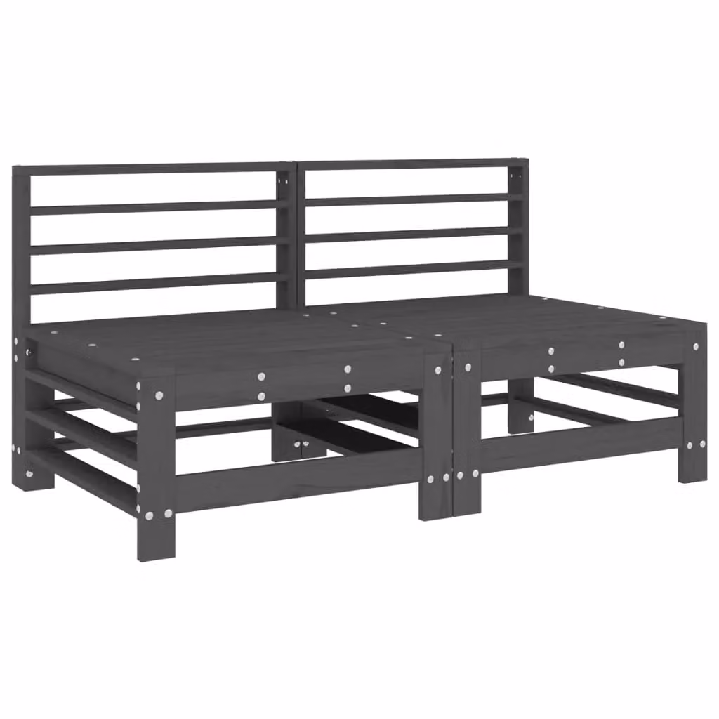 Berkfield Home Garden Middle Sofas, 2 Piece Set in Grey Solid Pine Wood – 2