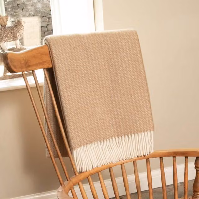 Native Natural Beige Checked Wool Blanket