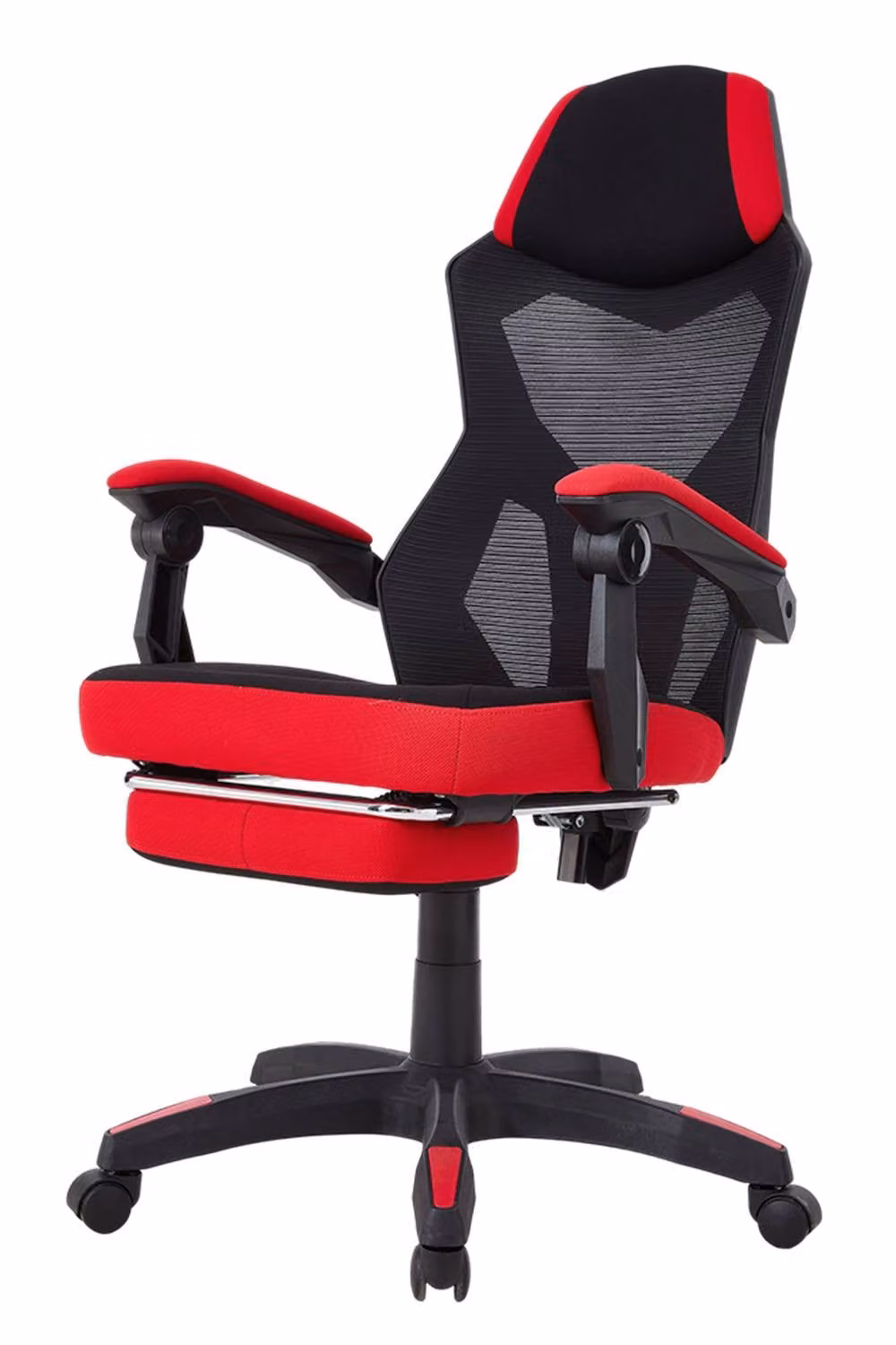 Living and Home Ergonomic High Back Gaming Office Chair with Footrest, Red and Black Fabric – 6