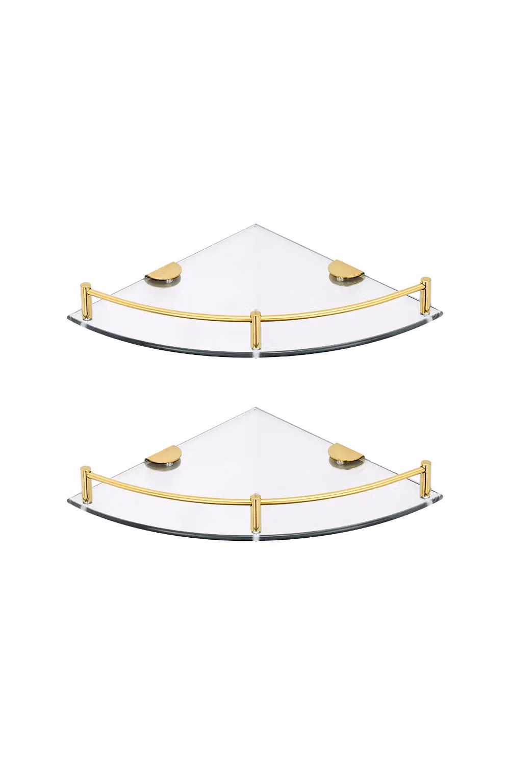 Living and Home 2-Piece Gold Wall Mounted Glass and Stainless Steel Corner Bathroom Storage Racks – 2