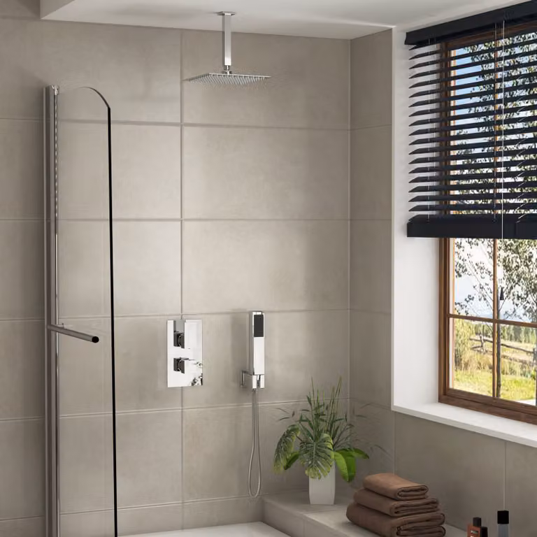 Royal Bathrooms Elegance Chrome Thermostatic Diverter Shower Mixer Set with Handheld Shower and Ceiling Arm