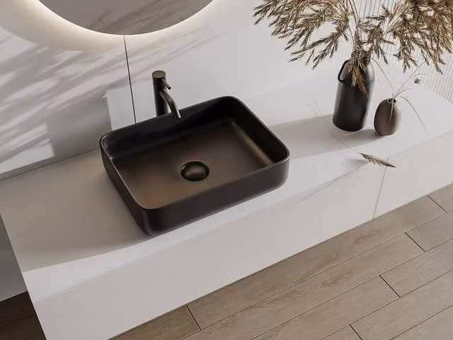 Vente-unique Juniko II Rectangular Ceramic Countertop Washbasin, Black, W: 50 cm, D: 30 cm, H: 13 cm