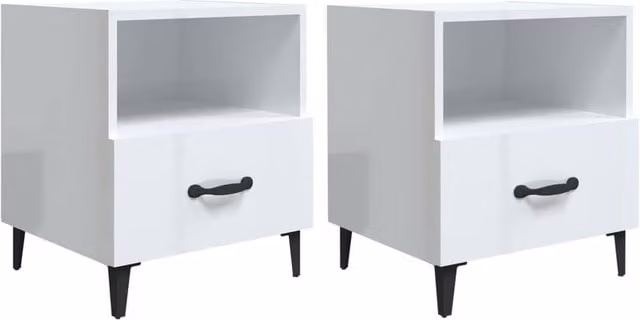 Berkfield Home Set of 2 High Gloss White Engineered Wood Bedside Cabinets – 1